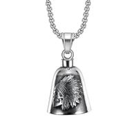 Good Luck Bell Indian Head Motorcycle Biker Hanger Guardian Angels Wing Lucky Charm Protect Attach to Motorbike or use as a Necklace v14