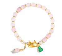 Good luck bracelet, Crystal Bracelet Golden Dumpling Dragon Gourd Charm Quartz Strong Talisman for 2024 Year of Zodiac Feng Shui Wealth Chakra Amulet(Rose Quartz)
