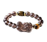 Good luck bracelet, Feng Shui Black Obsidian Bracelet Ice Seed Pixiu Pi Yao Agate Heart Sutra Couple Attract Wealth for Good Fortune Courageous Lucky(Black,8MM)