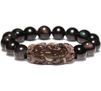 Good luck bracelet, Feng Shui Black Obsidian Bracelet,Natural Golden Spiritual Chakra Amulet Lucky Adjustable Ward Off Evil Men Women,Style D,12mm(Style D-12mm)