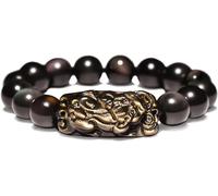 Good luck bracelet, Feng Shui Black Obsidian Bracelet,Natural Golden Spiritual Chakra Amulet Lucky Adjustable Ward Off Evil Men Women,Style D,12mm(Style A-12mm)