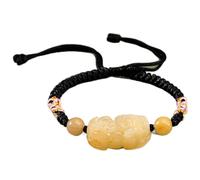 Good luck bracelet, Feng Shui Bracelet Pixiu/Pi Yao Yellow Jade Stone Red String Lucky Handmade Buddhist Black Cord Adjustable Women Men(Black)