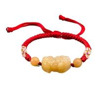 Good luck bracelet, Feng Shui Bracelet Pixiu/Pi Yao Yellow Jade Stone Red String Lucky Handmade Buddhist Black Cord Adjustable Women Men(Red)