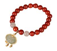 Good luck bracelet, Feng Shui Bracelet Red Agate Lock Jade Charm Amulet Chakra Gemstone Crystal Beaded Talisman for Wealth Good Fortune,8mm
