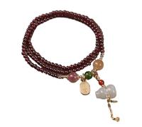 Good luck bracelet, Feng Shui Fortune Wu Lou Bracelet Garnet Strawberry Quartz Crystal Chalcedony Gourd Multi-Circle Jewelry Amulet Talisman for Prosperity Money Luck