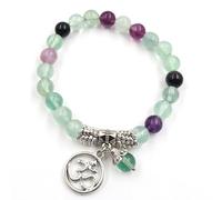 Good luck bracelet, Flourite Crystal Bracelet Feng Shui Sanskrit Pendant Charm Meditation Gemstone Seven Chakra Amulet for Prosperity Tranquility Love
