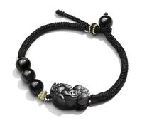 Good luck bracelet, Obsidian Bracelet Feng Shui Wealth Strawberry Quartz Charm Endless Love Knot Stone Bangle Chakra Balancing Gems Prosperity Money Windfall for Couples