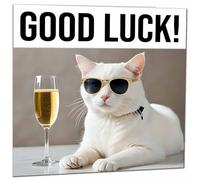 Good Luck Card - White Cat - New Job Co Worker Colleague Leaving Card