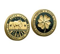 Good Luck Coin, 2/5 PCS Four Leaf Clover Lucky Charms Coin - Double-Sided Lucky Coin Featuring Four Leaf Clover on One Side & Elephant with Lucky Symbols on The Other - Perfect Good Luck Gift (2 PCS)
