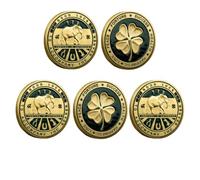 Good Luck Coin, 2/5 PCS Four Leaf Clover Lucky Charms Coin - Double-Sided Lucky Coin Featuring Four Leaf Clover on One Side & Elephant with Lucky Symbols on The Other - Perfect Good Luck Gift (5 PCS)
