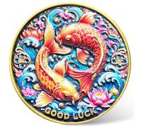 Good Luck Coin with Koi Fish Design - Motivational Coin for Bright Future, Symbolic Gift for Prosperity and Success - 1.57 Inch Lucky Charm