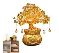 Good Luck Crystal Money Tree with Citrine Gemstone - Fortune Bonsai for Wealth and Success - Shiny Coin Decor for Table, Desk, Shop, Home
