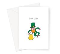 Good Luck Doodle Greeting Card | Leprechaun Doodle Good Luck Card, New Job, Moving Away Going Travelling