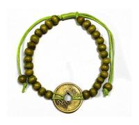 Good Luck Feng Shui Bracelets - Lime Green Wooden Beads & Fortune Coins