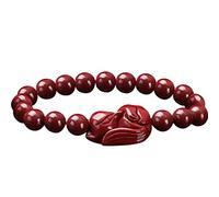 Good luck, Feng Shui Wealth for Women Cinnabar Fox Stretchy Bangle Hand Carved Bead Talisman for Prosperity Money Good Luck