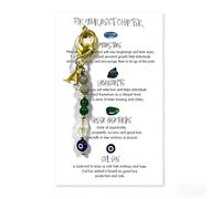 Good Luck Gift Keychain with Gold Letter A & Healing Crystals - Moonstone, Labradorite, Green Aventurine, Evil Eye - New Beginnings, New Job, Goodbye Gift for Women, Men, Inspirational Card Included