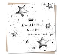 Good Luck Greeting Card - Shine Like The Star You are - A Super Mum - Black and White Design - Blank Inside (135 x 135 mm) - Made in UK - with Envelope