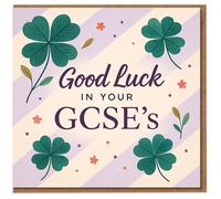 Good Luck in Your GCSEs Card - Four Leaf Clover Design - Exam Good Luck Greeting Card for Students, Teens, Son or Daughter - Encouragement for GCSE Revision and Exams