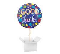 Good Luck! Iridescent Dots Holographic Round Foil Helium Balloon - Inflated Balloon in a Box