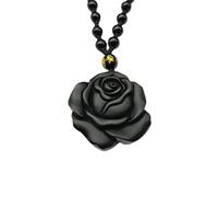 Good luck,jade pendant,Natural Obsidian Rose Flower Necklace Pendant Rose Flower Pendant