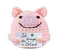 Good Luck Large Pig Crochet, Funny Positive Knitted Animal Doll Toy Emotional Support Creative Cheering Gifts for Family Friends Encouragement Home Decoration