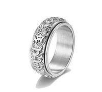 Good Luck Mantra Tibetan Prayer Chinese Element Taoist Rings Titanium Steel Men Rings Rotatable Chinese Characters Jewelry Silver 10