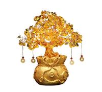 Good Luck Money Tree - Citrine Prosperity Bonsai Display, Traditional Ornament, Crystal Wealth Decoration, Auspicious Desk Accent | Citrine Money Tree for New Year Home Office Shop Blessing