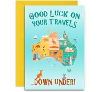 Good Luck on your travels Down Under Card - Australia Travel Card - A5 Size Card with Yellow Envelope