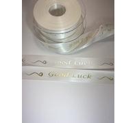 Good Luck Ribbon Printed with Silver Metallic/Gold Metallic 25mm x 1m (Silver Metallic)