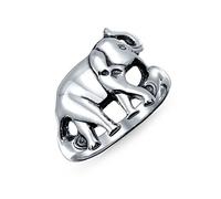 Good Luck Trunk Up Zoo Animal Elephant Ring For Women For Teen Oxidized .925 Sterling Silver