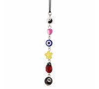 Good Lucky Days Car Charm, Evil Eye Car Hanging Ornament Beaded Lanyard Decor Rear View Mirror Car Ornament Cute Boho Flower Yin Yang Bead for Car Decor