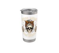 Good Moms Say Bad Words Funny Messy Bun Mom Skeleton Leopard Stainless Steel Insulated Tumbler