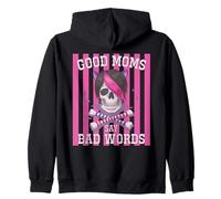 Good Moms Say Bad Words Funny Skeleton Messy Bun Mom Zip Hoodie