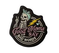 Good Moms Say Bad Words Patch Funny Skeleton Mental Health Motherhood 3 Inches Hook and Loop Embroidered Meme Badge Cool for Trucker Hats Clothes Backpack Bag Vest Gym DIY Accessories Mom Gifts