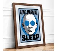 Good Morning Sleep Modern Framed Wall Art Print A4 (29.7×21cm) Walnut, Wall Decor for Living Room, Bedroom, Office & Home, Ready to Hang, Art Gift