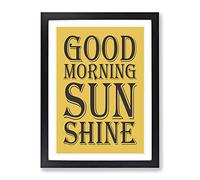 Good Morning Sunshine Typography Yellow Framed Print | A2 Black Framed Wall Art | Ready to Hang | Modern Positive Affirmations Picture | Living Room Bedroom Lounge Office