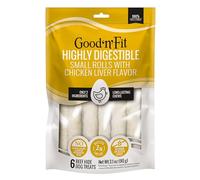 Good ‘n’ Fit Rolls Made with Real Chicken Liver Flavor, 6 Small Rolls, Treat Your Dog to Long-Lasting and Highly Digestible Rawhide Chews