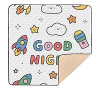 Good Night Cartoon Colorful Rocket Large Stylish Baby Activity Play Mat for Floor Waterproof Foldable Baby Crawling Mat for Babies Infants Toddlers, 50'' x 50''con Musica para Bebes