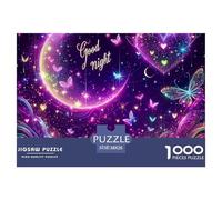 Good Night Magic Puzzle for Adults 1000 Pieces - Purple Glowing Moon Hearts Challenging Game Toys Gift for Home Wall Decoration Great Gift Idea38x26cm/1000pcs