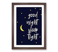 Good Night Sleep Tight Typography Framed Print | A2 Walnut Framed Wall Art | Ready to Hang | Modern Positive Affirmations Picture | Living Room Bedroom Lounge Office