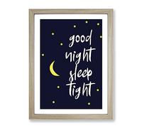 Good Night Sleep Tight Typography Quote Framed Print | A4 Oak Framed Wall Art | Ready to Hang | Modern Positive Affirmations Picture | Living Room Bedroom Lounge Office