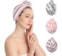 Good Nite 3 Pack Microfibre Hair Drying Towel Wrap Super Absorbent Twist with Buttons Dry Hair Turbans for Women Girl Wet Hair
