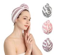 Good Nite 3 Pack Microfibre Hair Drying Towel Wrap Super Absorbent Twist with Buttons Dry Hair Turbans for Women Girl Wet Hair
