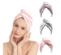 Good Nite 3 Pack Microfibre Hair Towel Wrap Super Absorbent Quick Drying Hair Turban Towels with Buttons Microfibre Towels for Women Girl Long Curly Wet Hair (Pink|Purple|Gray)