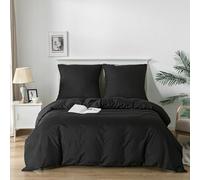 Good Nite Bed Linen 200 x 200 cm 3-Piece Black Bed Linen Sets Microfibre Duvet Cover 200 x 200 cm + 1 Pillowcase 80 x 80 cm Breathable Soft