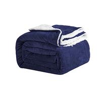 Good Nite Bed Throw Blanket 130x150cm Sherpa Flannel Blankets Fleece Fluffy Throw Lightweight Microfiber Solid for Sofa (Navy, Single)