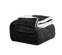 Good Nite Bed Throw Blanket 150x200cm Sherpa Flannel Blankets Fleece Fluffy Throw Lightweight Microfiber Solid for Sofa (Black, Double)