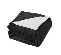 Good Nite Blanket 130x150cm Reversible Sherpa Fleece Fluffy Polyester Throw Blanket Soft and Warm Bed Blankets for Home life and Travel Machine Washable (Black,Single)