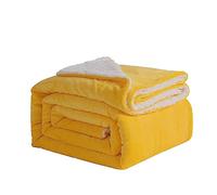 Good Nite Blanket 130x150cm Reversible Sherpa Fleece Fluffy Polyester Throw Blanket Soft and Warm Bed Blankets for Home life and Travel Machine Washable (Yellow,Single)