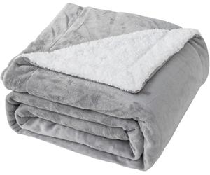 Good Nite Blanket 150x200cm Reversible Sherpa Fleece Fluffy Polyester Throw Blanket Soft and Warm Bed Blankets for Home life and Travel Machine Washable (Grey,Double)